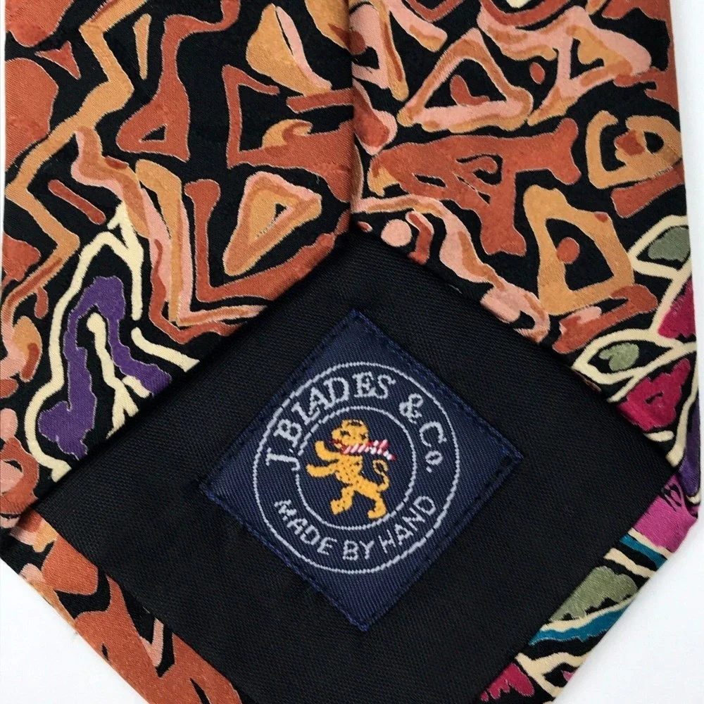 J.Blades & CO. Men's Tie 100% Silk Handmade Orange Pink Paisley Abstract Necktie